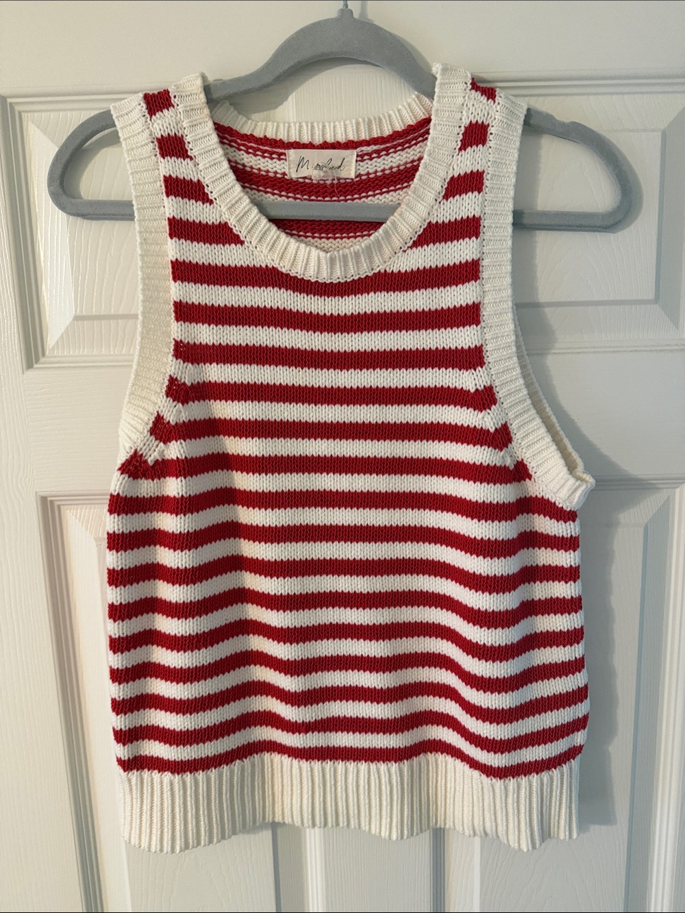 Red & White Striped Knit Tank Top